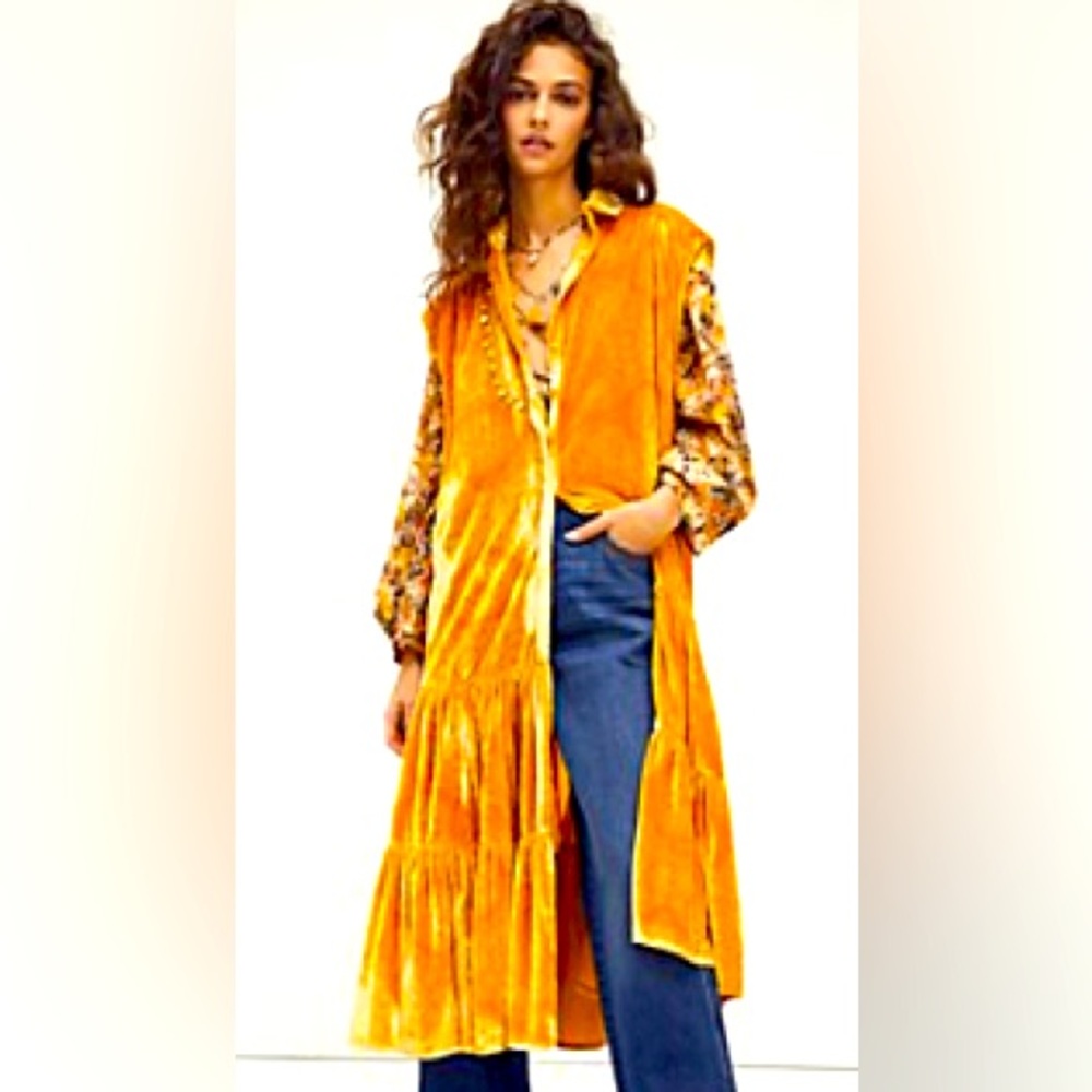 Velvet Longline Vest in Mustard Yellow - Women Tops